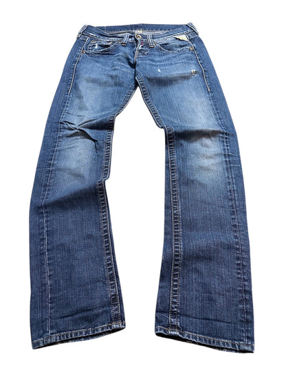 Replay Vintage Backprint Jeans Blau Denim Pants Leg Logo Print 29