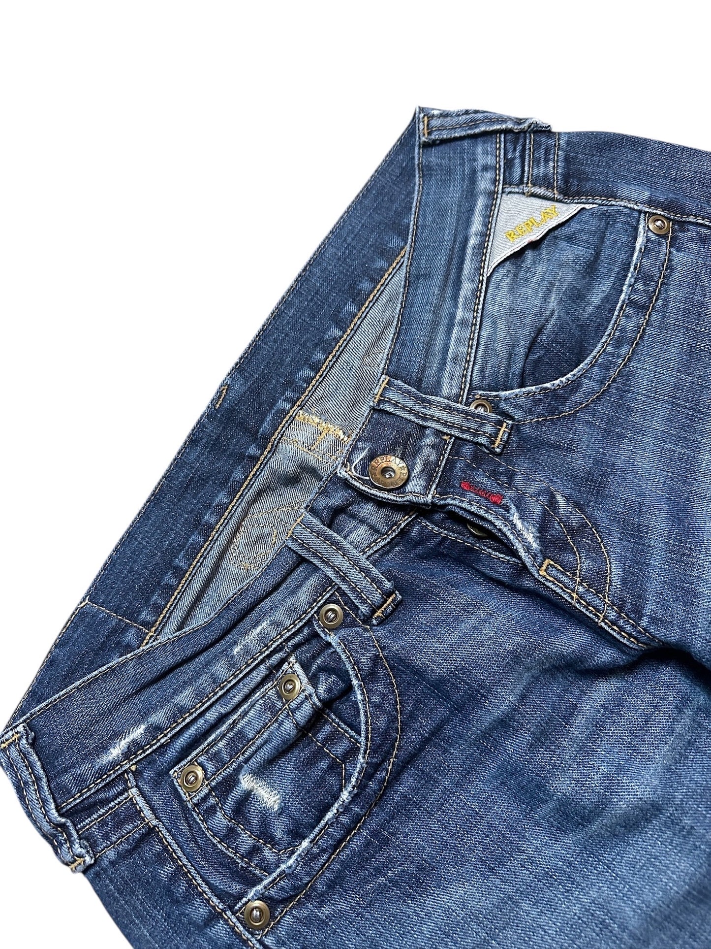 Replay Vintage Backprint Jeans Blau Denim Pants Leg Logo Print 29