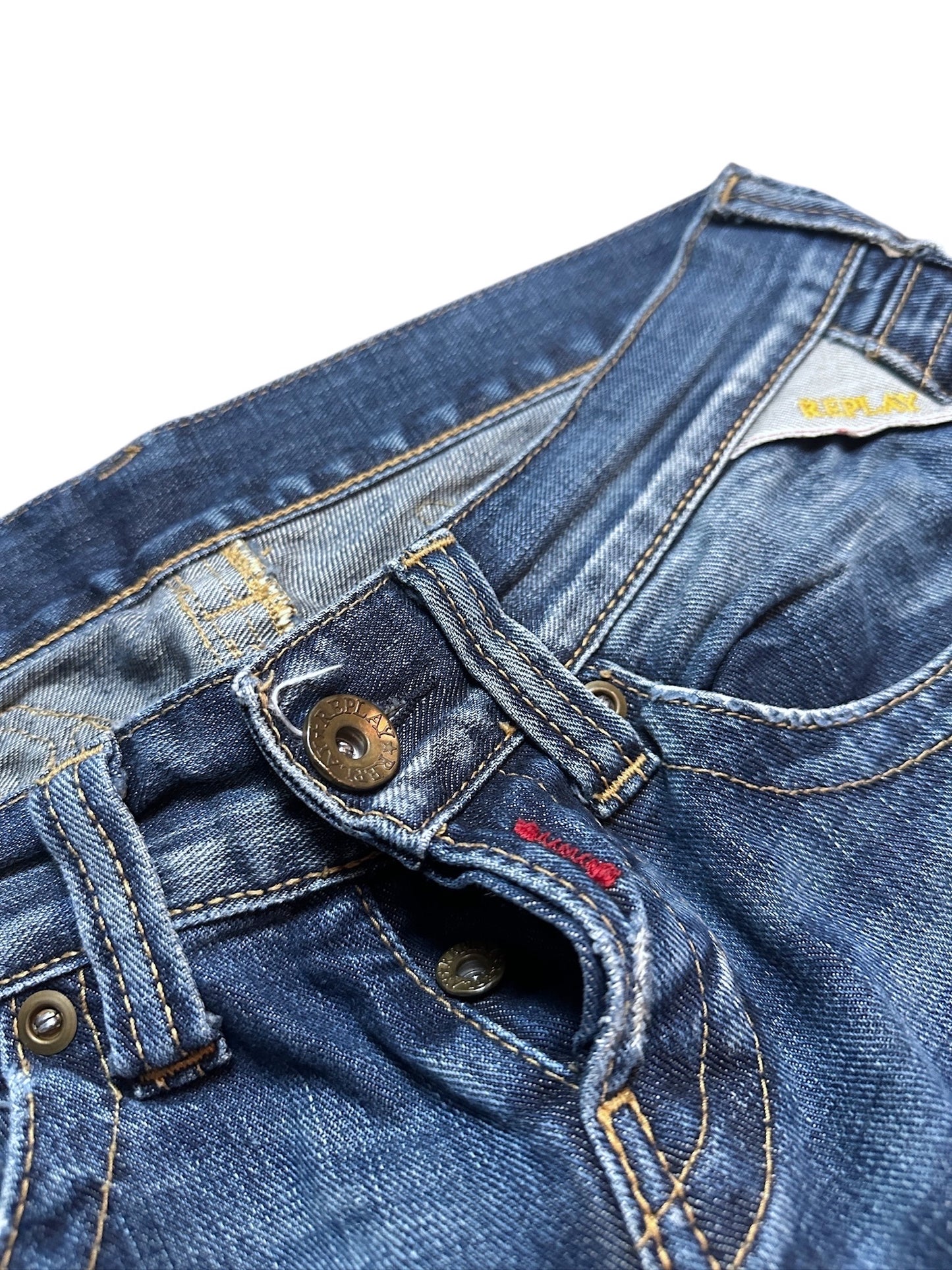 Replay Vintage Backprint Jeans Blau Denim Pants Leg Logo Print 29