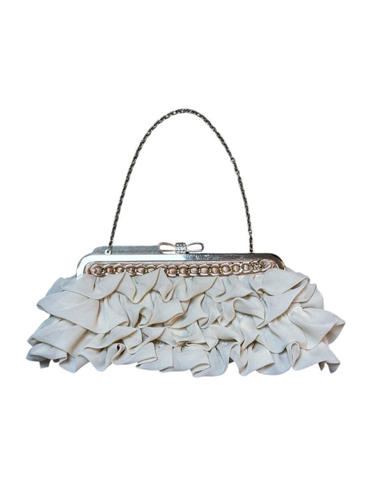 {{Elegante Abendtasche Clutch Creme Beige Evening Bag Chiffon Rüschen Glitzer Bow}} vintage fashion.