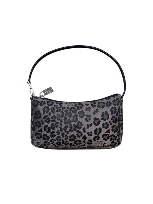 {{KRIZIA Shoulder Bag Leo Print Tasche Braun Schwarz Leopard Pattern Handbag}} vintage fashion.