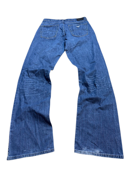 {{Armani Jeans Blau Vintage W28 Denim Pants Baggy Leg Logo Patch Vintage Style}} vintage fashion.