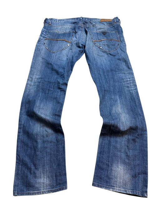 Armani Jeans Vintage Denim Pants Hose Logo Patch Streifen Blau 40