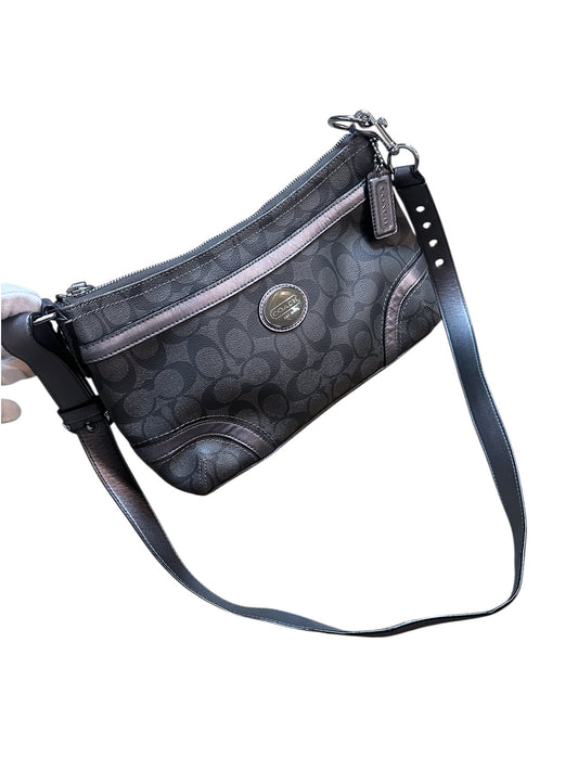 Coach Signature Crossbody Tasche Metallic Trim Grau Umhängetasche 2010s