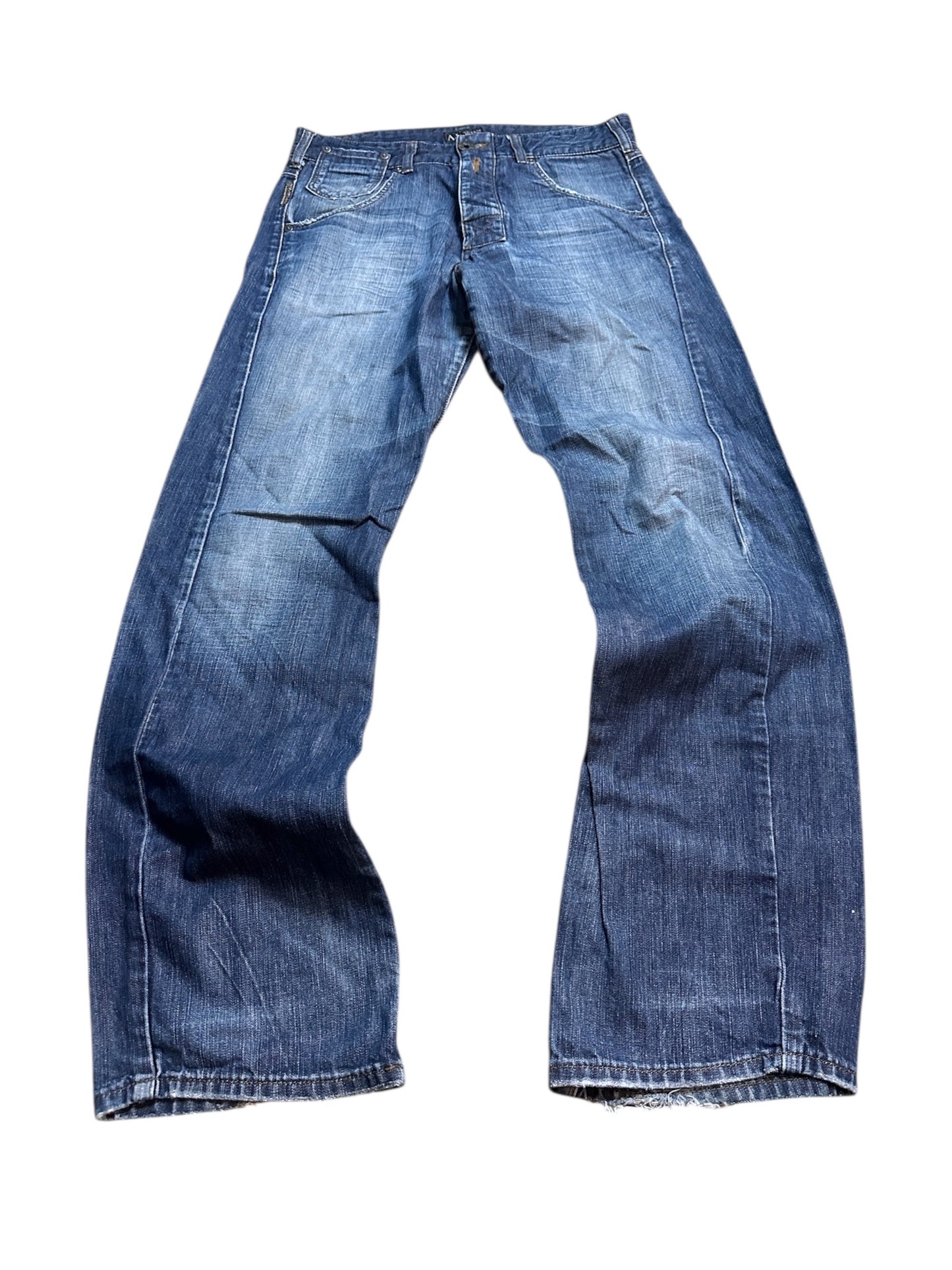 Armani Jeans Vintage Jeanshose Denim Pants Hose Blau Waschung Logo 30