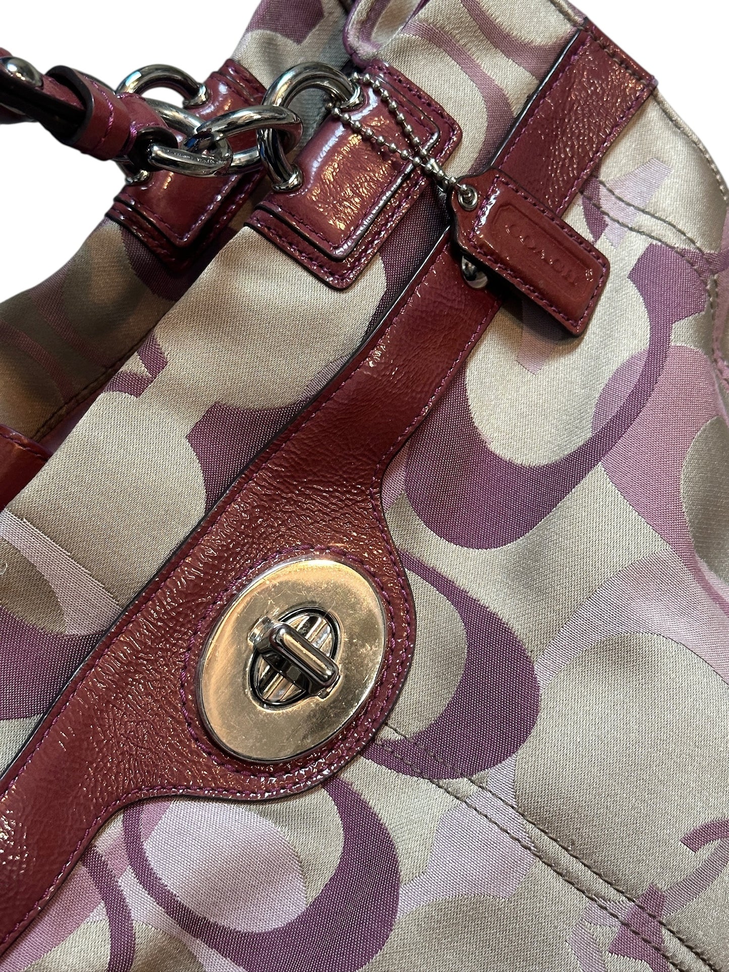 Coach Vintage Monogram Tote Schultertasche 2010s Bag Bordeaux Beige