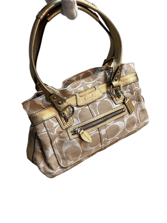 Coach Signature Monogramm Satchel Gold Trim Schultertasche Beige 2000s