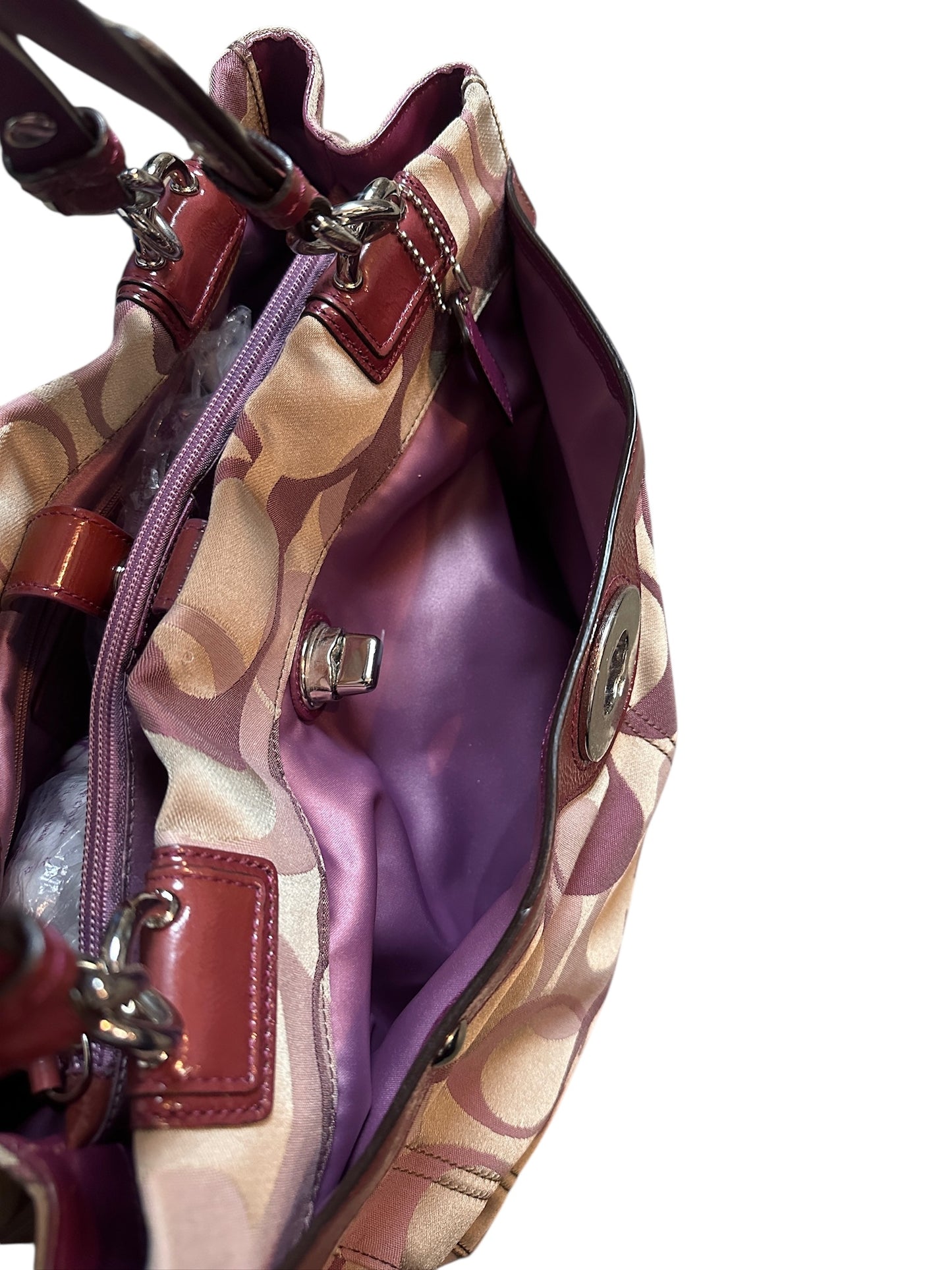 Coach Vintage Monogram Tote Schultertasche 2010s Bag Bordeaux Beige